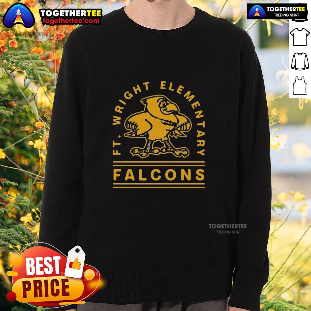Awesome Ft. Wright Falcons gold arch sweatshirt featuring vibrant team logo and comfortable design for fans.