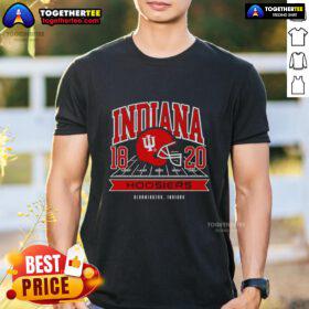 Alt Text: Awesome Indiana Hoosiers All American Football 1820 helmet t-shirt featuring team colors and logo design.