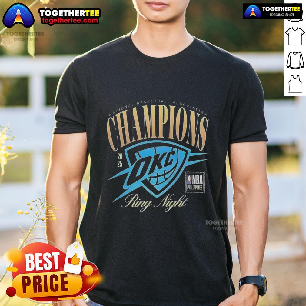 Awesome Oklahoma City Thunder NBA Champions 2025 Ring Night T-Shirt featuring team logo and celebratory design.