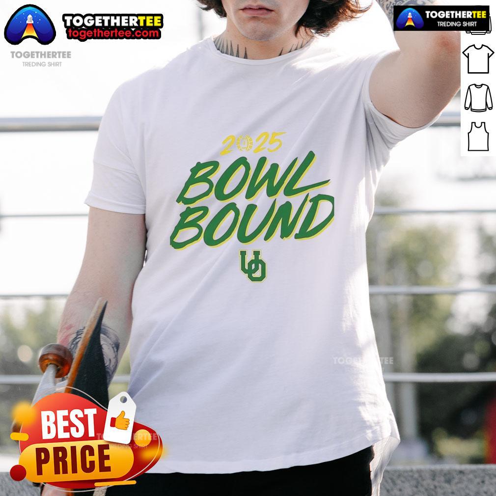 Alt Text: Awesome Oregon Ducks Bowl Bound 2025 T-Shirt featuring vibrant team colors and bold graphics for fans.
