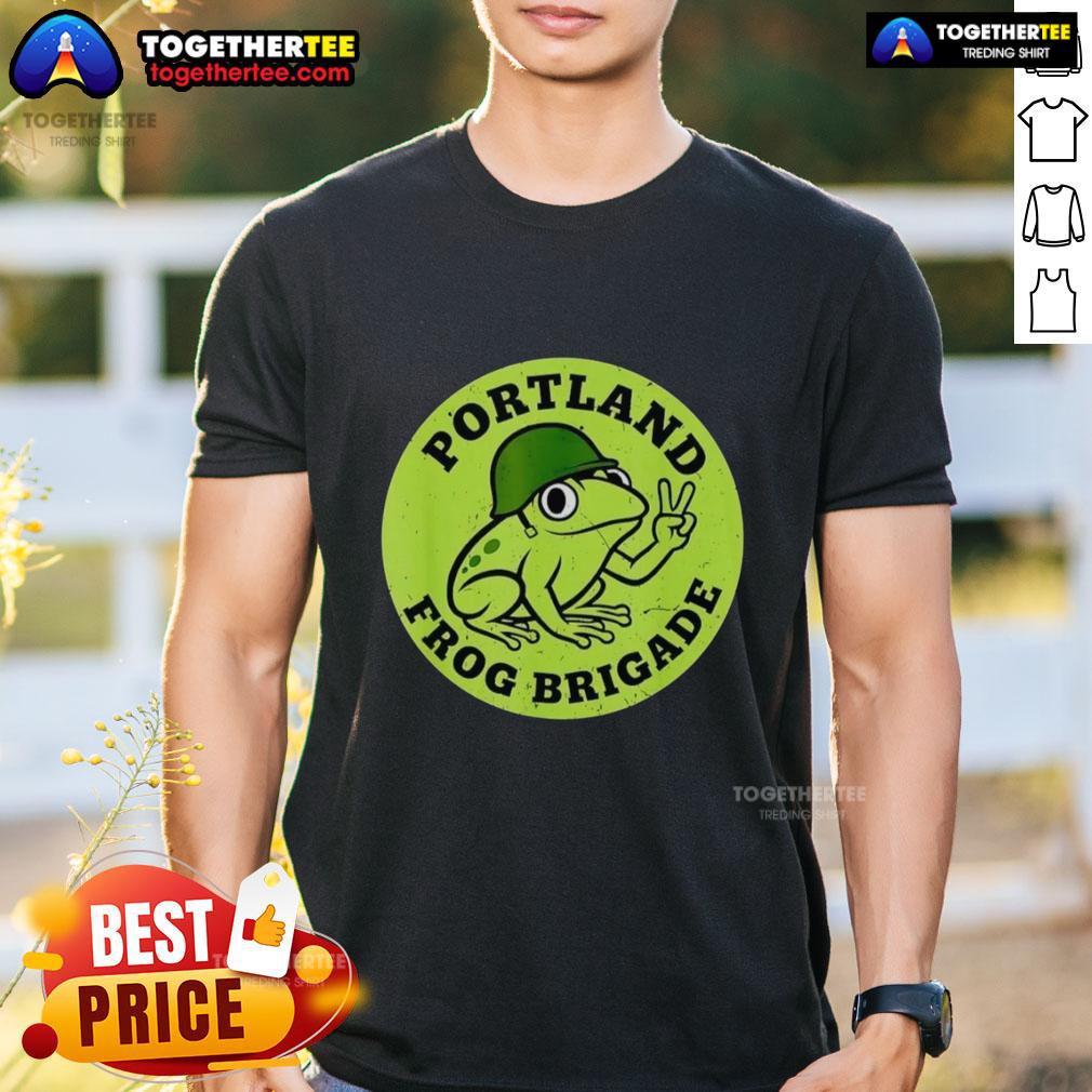 Awesome Portland Frog Brigade Protest T-Shirt featuring vibrant frog graphics and bold protest slogans for eco-activism.