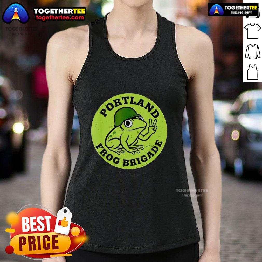 Alt Text: Awesome Portland Frog Brigade protest tank top featuring a vibrant frog design, perfect for activism and casual wear.