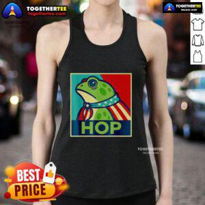 Awesome Portland Frog Hop Tank Top featuring a vibrant frog design, perfect for summer fashion and Portland lovers.