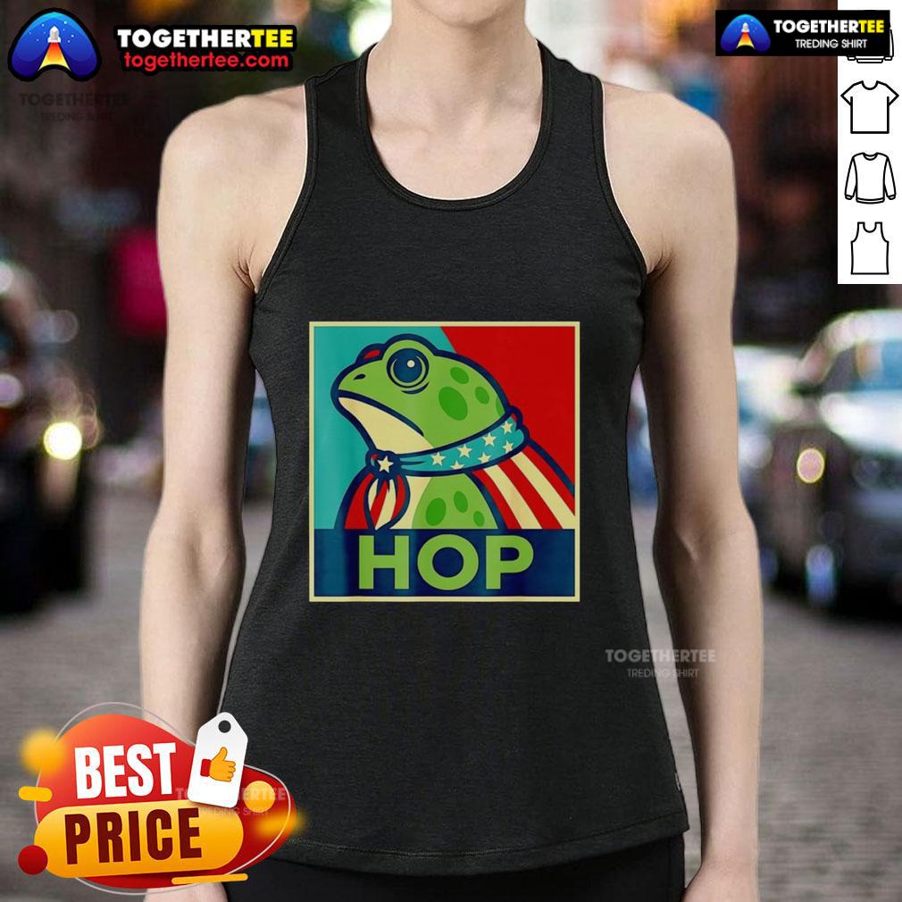 Awesome Portland Frog Hop Tank Top featuring a vibrant frog design, perfect for summer fashion and Portland lovers.
