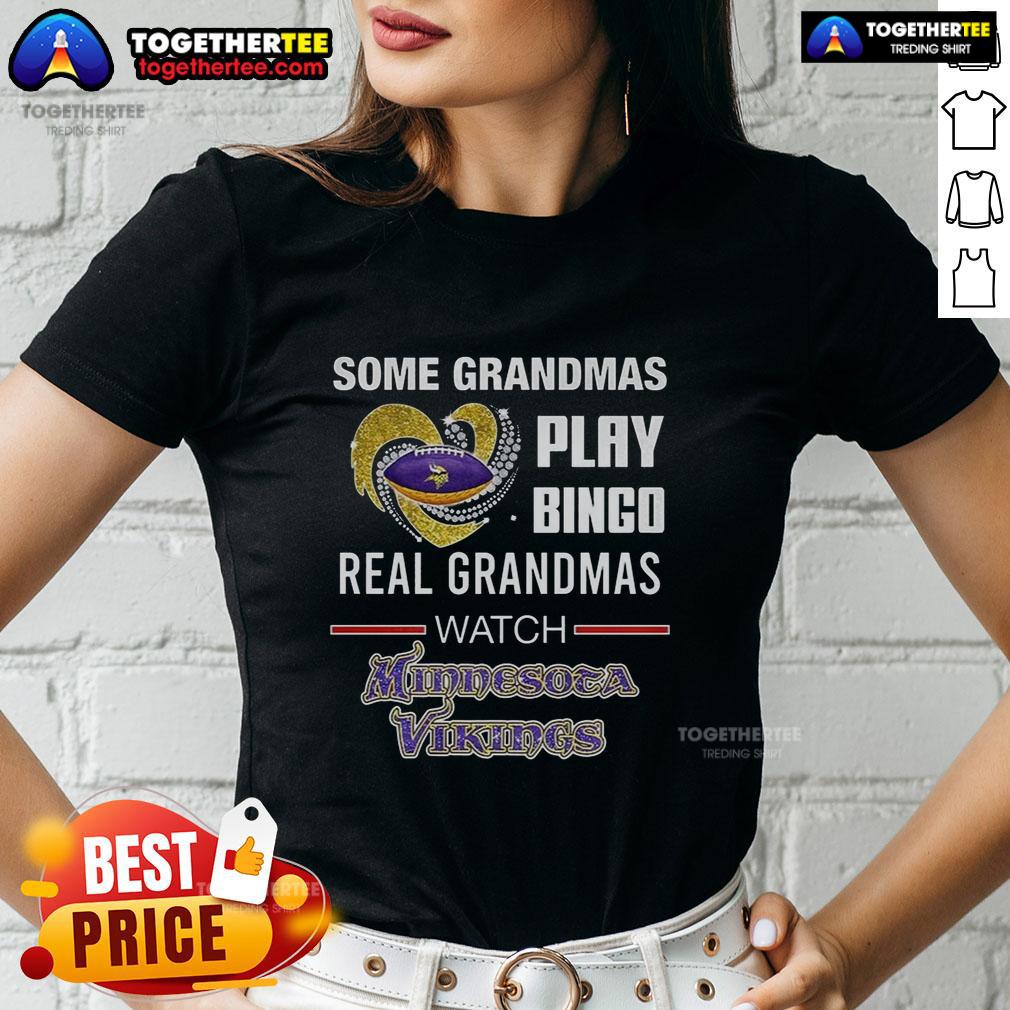 Grandmas enjoy bingo while watching Minnesota Vikings football in stylish Diamond Heart ladies tee.