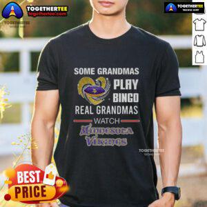 Real Grandmas Watch Minnesota Vikings Football Diamond Heart T-Shirt featuring a fun bingo design for grandmas.