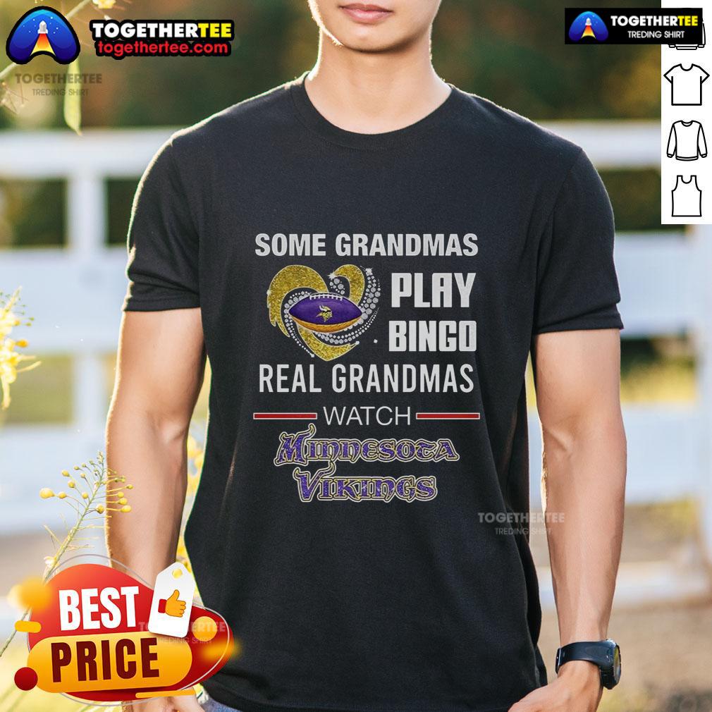 Real Grandmas Watch Minnesota Vikings Football Diamond Heart T-Shirt featuring a fun bingo design for grandmas.
