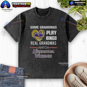 Awesome grandmas play bingo while wearing a Minnesota Vikings football t-shirt, showcasing their love for the team.