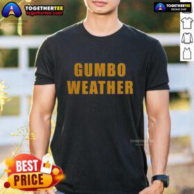 Alt Text: Awesome T Bob Hebert wearing a Gumbo Weather T-shirt, showcasing vibrant design and New Orleans culture.