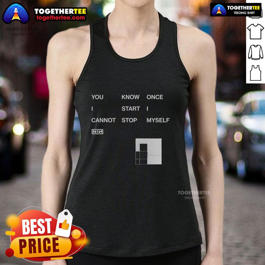 Nin tank top featuring bold 'I Cannot Stop Myself' graphic, perfect for casual wear and expressing confidence.