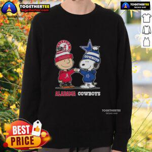 Cute Charlie Brown and Snoopy sweatshirt featuring Alabama Crimson Tide and Dallas Cowboys logos, perfect for fans.