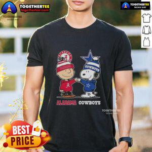 Cute Charlie Brown and Snoopy wearing Alabama Crimson Tide and Dallas Cowboys t-shirt, perfect for fans of both teams.