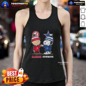 Alt Text: Cute Charlie Brown and Snoopy in Alabama Crimson Tide x Dallas Cowboys tank top, perfect for sports fans.