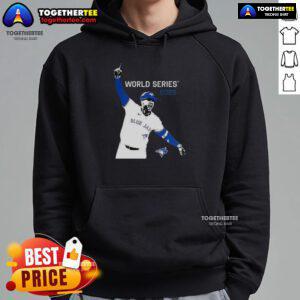 Alt Text: Cute George Springer Toronto Blue Jays MLB World Series 2025 graphic hoodie design featuring vibrant colors and player logo.