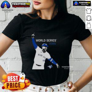 Cute George Springer Toronto Blue Jays MLB World Series 2025 player graphic on a ladies tee shirt.
