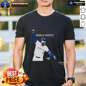 Alt Text: Cute George Springer Toronto Blue Jays MLB World Series 2025 graphic t-shirt featuring vibrant design and team logo.