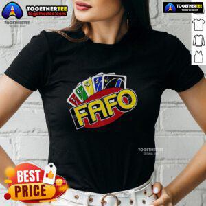Good FAFO Wild Card Parody Ladies Tee featuring a playful graphic design on a stylish women's t-shirt.