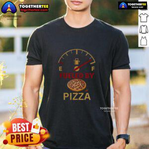 Good Fueled By Pizza T-Shirt featuring a fun pizza graphic, perfect for pizza lovers and casual wear enthusiasts.