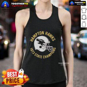 1973 State Champions tank top featuring the Good Hampton Hawks helmet design, perfect for sports fans and collectors.