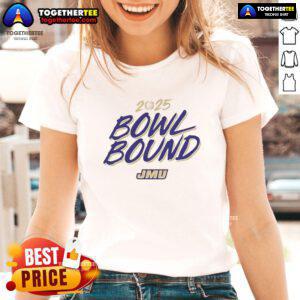 Alt Text: Ladies tee featuring 'Good James Madison Dukes Bowl Bound 2025' design, perfect for fans celebrating the Dukes' success.