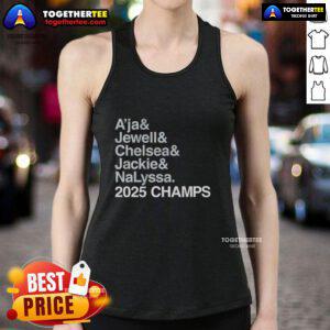 Good Las Vegas Aces tank top featuring A'ja Wilson, Jewell Loyd, Chelsea Gray, Jackie Young, and Nalyssa Smith - 2025 Champs.