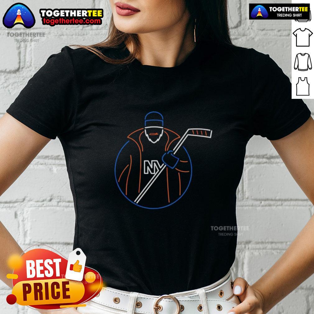 Alt Text: Good New York Islanders Neon Fisherman Ladies Tee featuring vibrant colors and stylish design for fans.
