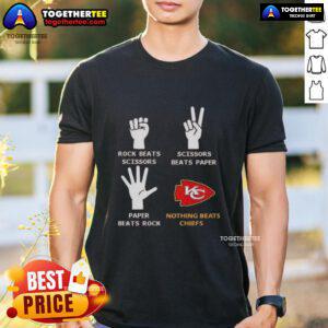 Good Nothing Beats Kansas City Chiefs Rock Beats Scissors T-Shirt featuring team colors and playful design.