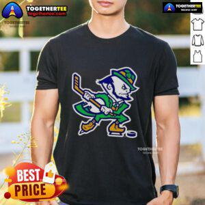 Good Notre Dame Fighting Irish Hockey Leprechaun T-Shirt featuring a vibrant graphic of the iconic leprechaun logo.