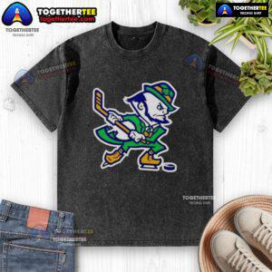 Good Notre Dame Fighting Irish hockey leprechaun washed t-shirt featuring iconic logo and vibrant colors for fans.