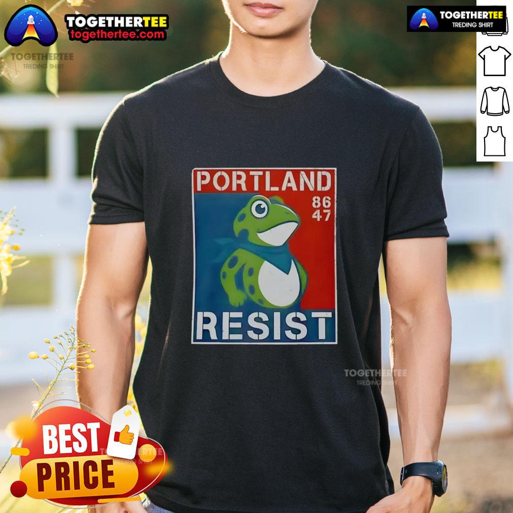 Good Portland Frog 86 47 T-Shirt featuring a vibrant frog graphic, perfect for casual wear and Portland fans.