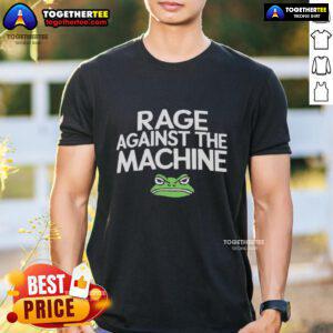 Good Portland Frog Rage Against The Machine T-Shirt featuring a vibrant frog graphic and bold band logo design.