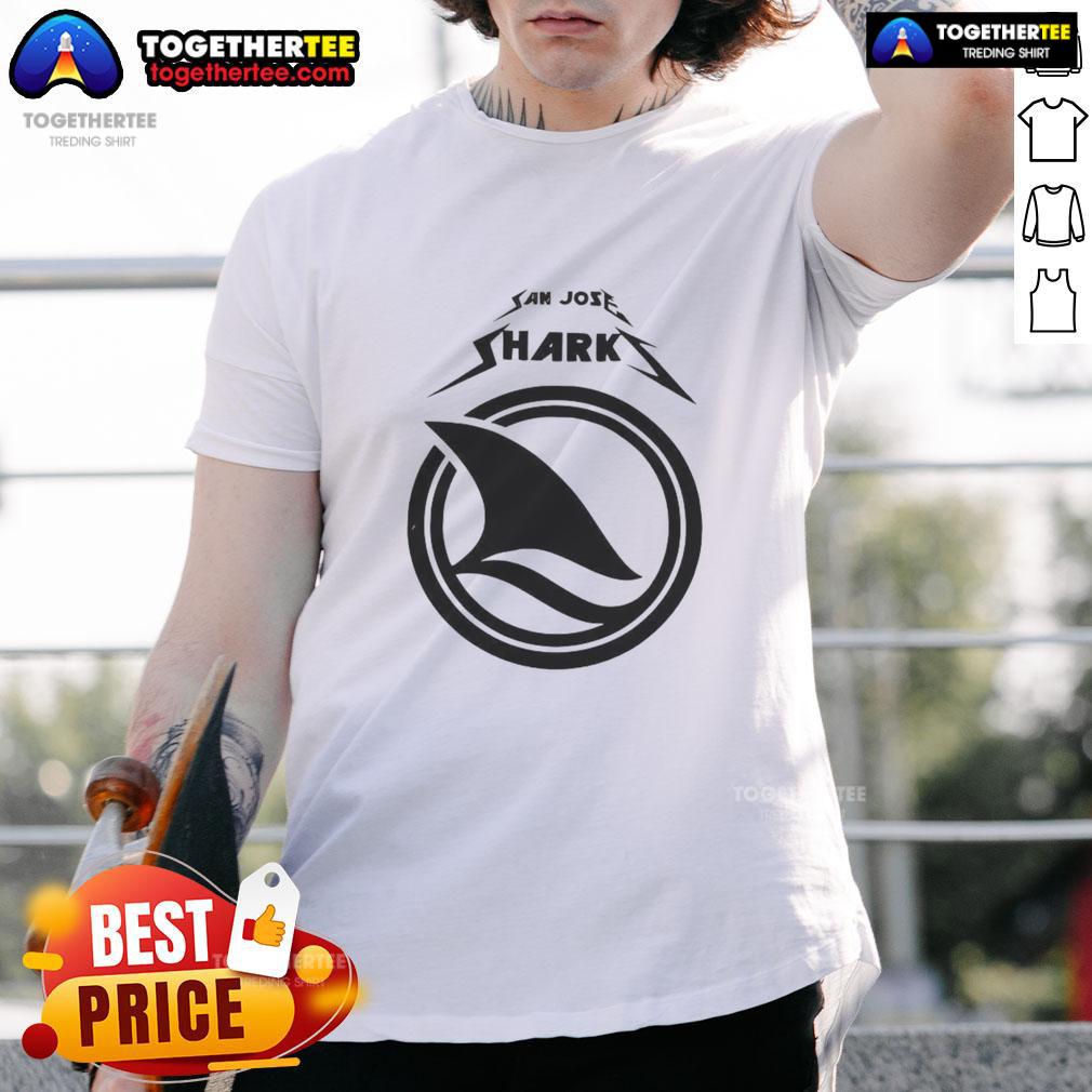 Enthusiastic fan wearing a favorite t-shirt at a San Jose Sharks game day, showcasing team spirit and excitement.