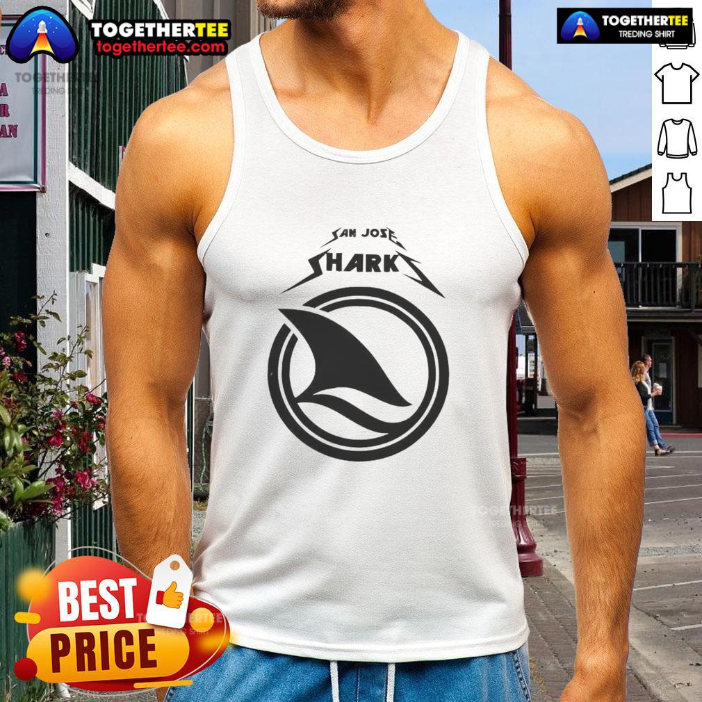 Fan wearing a favorite tank top at a San Jose Sharks game day, showcasing team spirit and excitement.