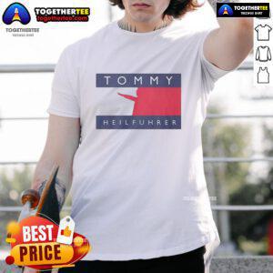 Good Tommy Heilfuhrer logo parody T-shirt featuring a humorous design for fans of quirky graphic tees.