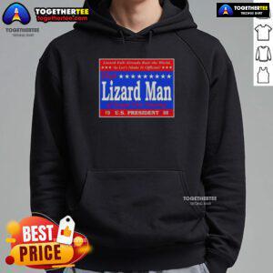 Alt Text: Good Vote Lizard Man of Scape Ore Swamp hoodie, featuring a quirky design for the 1988 US President election.