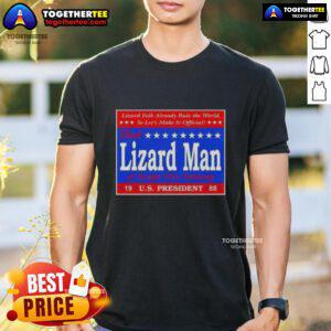 Alt Text: Good Vote Lizard Man Of Scape Ore Swamp 1988 US President T-Shirt featuring a whimsical lizard design.