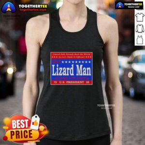 Good Vote Lizard Man of Scape Ore Swamp 1988 US President tank top featuring a whimsical lizard character design.