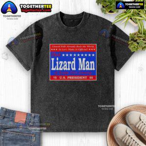 Alt Text: Vintage 1988 washed t-shirt featuring Good Vote Lizard Man of Scape Ore Swamp for US President, colorful graphic design.