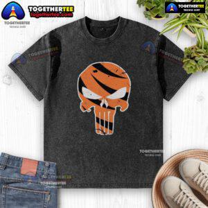 Good Who Dey Punisher Cincinnati Bengals washed t-shirt featuring a bold graphic for fans of the NFL team.
