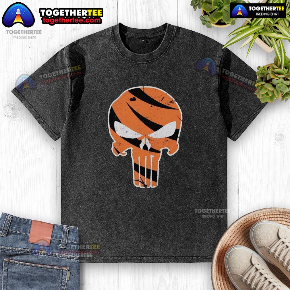 Good Who Dey Punisher Cincinnati Bengals washed t-shirt featuring a bold graphic for fans of the NFL team.