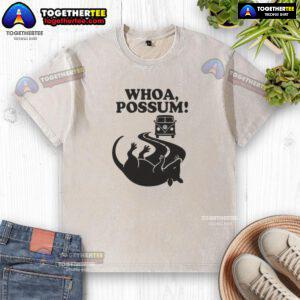 Good Whoa Possum washed t-shirt featuring a playful possum graphic, perfect for casual wear and animal lovers.