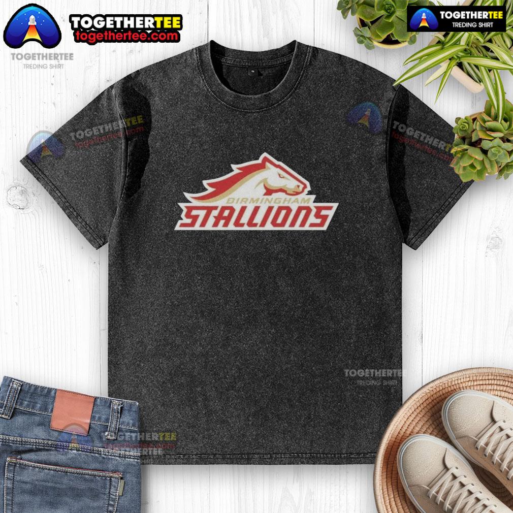 Hot Birmingham Stallions lockup logo on a stylish washed t-shirt, perfect for fans and casual wear.