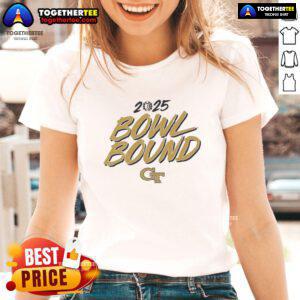 Hot Georgia Tech Yellow Jackets Football 2025 Bowl Bound ladies tee featuring vibrant team colors and logo design.