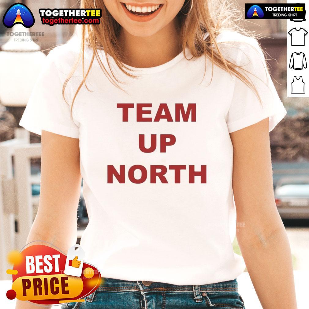 Alt Text: Hot Team Up North Utah Utes Football Ladies Tee showcasing team spirit and style for female fans.