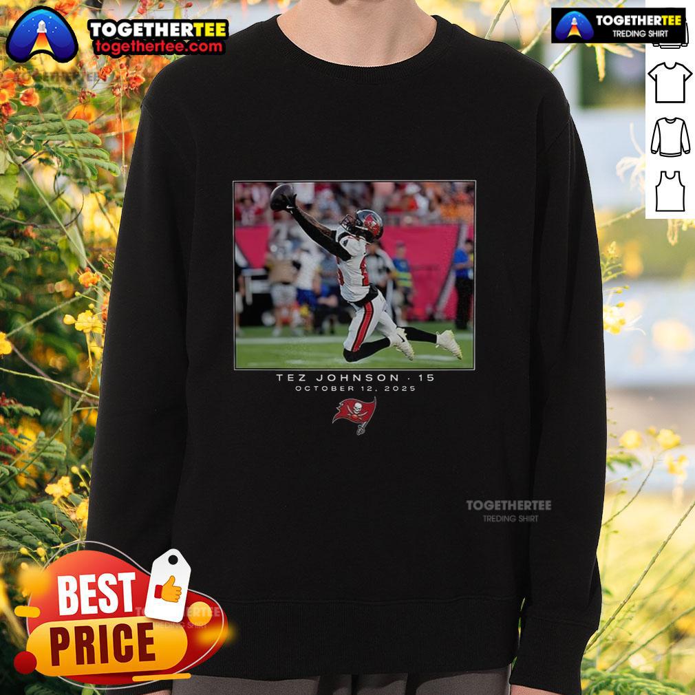 Hot Tez Johnson in a Tampa Bay Buccaneers NFL Week 6 2025 sweatshirt, showcasing team pride and sporty style.