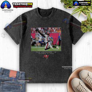 Hot Tez Johnson wearing a Tampa Bay Buccaneers washed t-shirt during NFL Week 6, 2025 game.