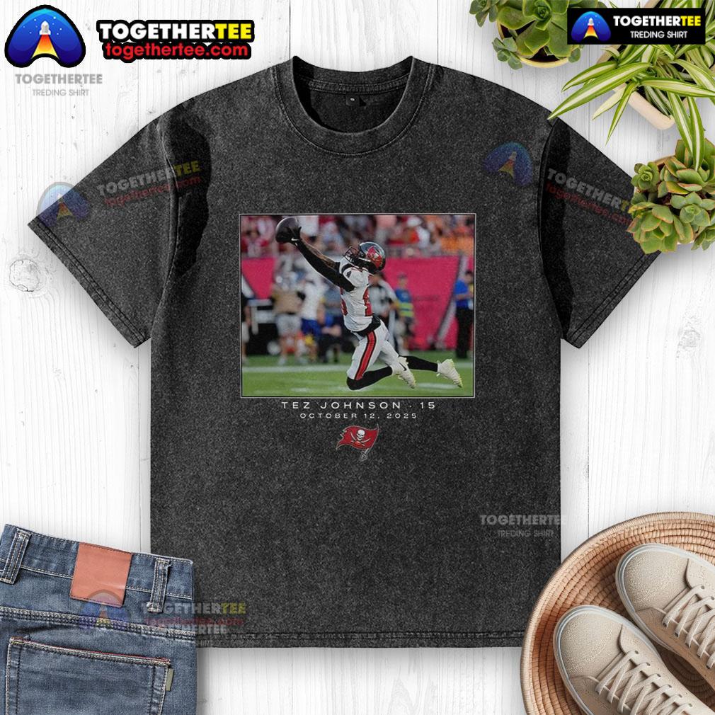 Hot Tez Johnson wearing a Tampa Bay Buccaneers washed t-shirt during NFL Week 6, 2025 game.