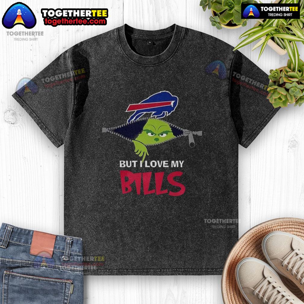 Nice Grinch zipper shirt featuring 'I Hate People But I Love My Buffalo Bills' for a fun Christmas football look.