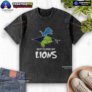 Alt Text: Nice Grinch Zipper T-Shirt featuring 'I Hate People But I Love My Detroit Lions Football' for Christmas cheer.