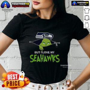 Nice Grinch Zipper Tee for ladies, I Hate People but Love Seahawks Football, perfect for Christmas spirit in Seattle.